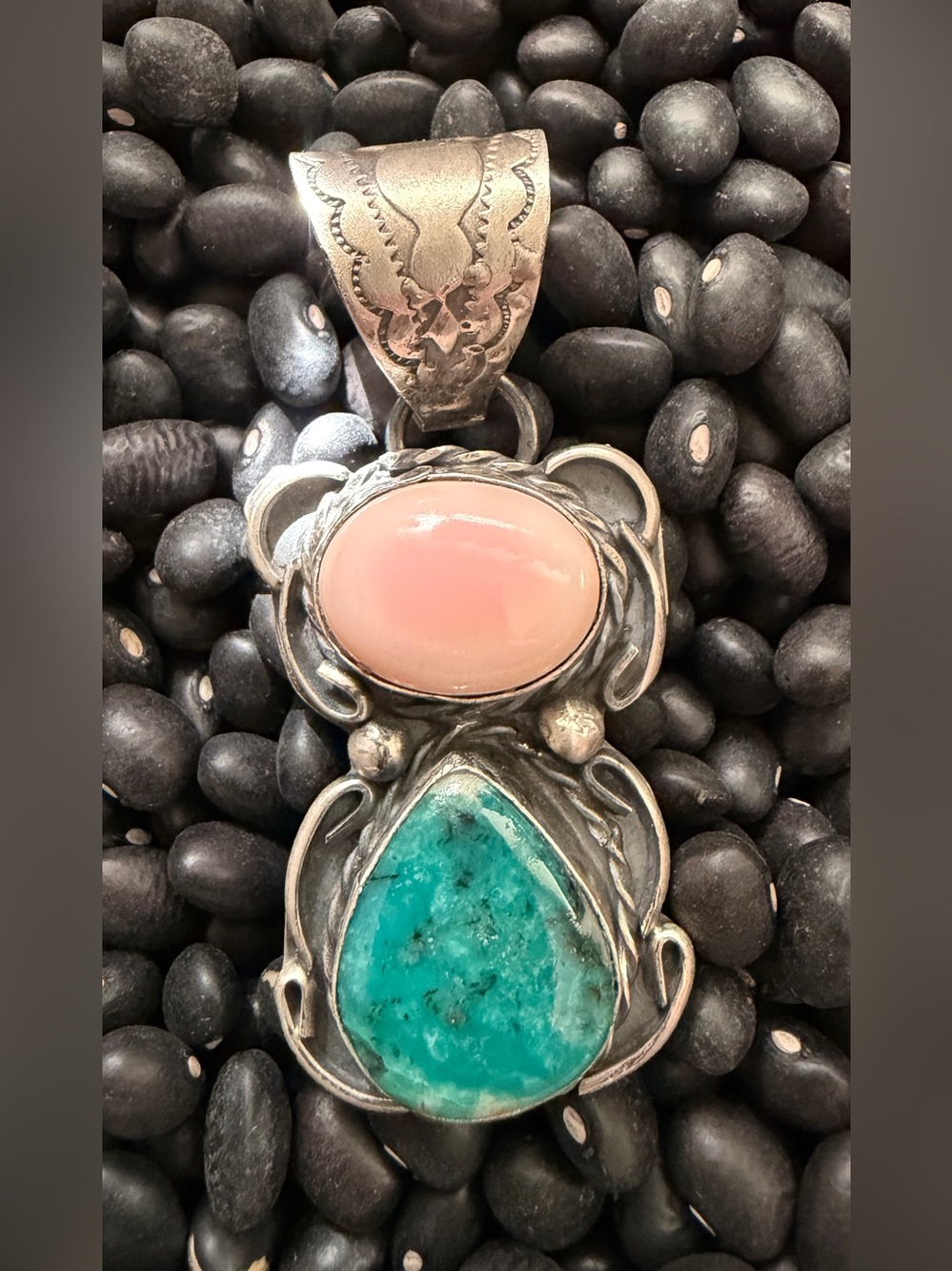 Gilbert Nez 2 Stone Pink Conch & Turquoise pendant